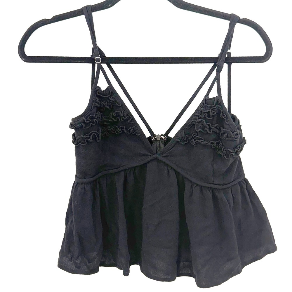 Paper Moon Black Ruffle Babydoll Cami Tank Top Coquette Romantic Fairy Grunge S